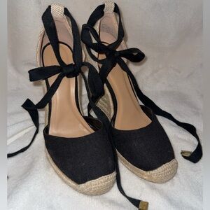 Black Espadrille Wedge Heels